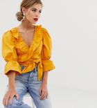Dusty Daze Wrap Top With Frill Detail-orange