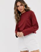 Asos Design Boxy Crop T-shirt With Overlock In Burgundy-red