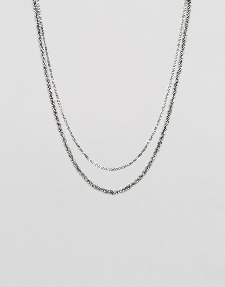 Mister Double Chain Rope Necklace In Silver - Silver