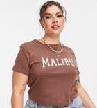 Asos Design Curve Shrunken T-shirt With Malibu In Brown
