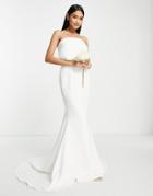 True Violet Bridal Bandeau Column Maxi Dress In Ivory-white
