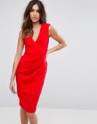Asos Sleeveless Midi Dress With Shoulder Pads - Red
