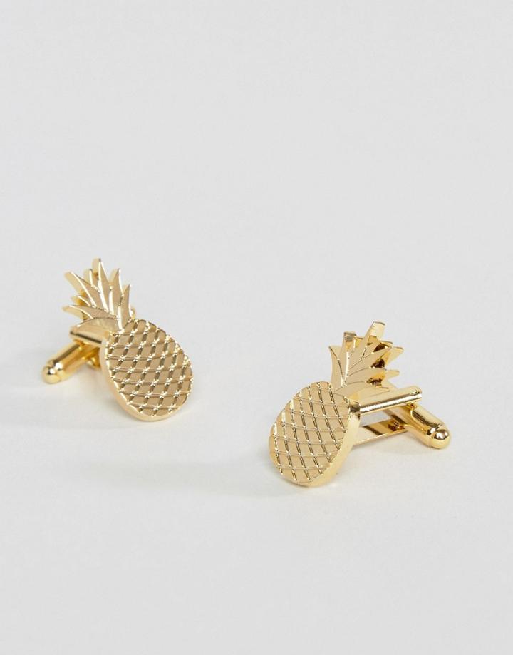 Asos Pineapple Cufflink In Gold Plated - Gold