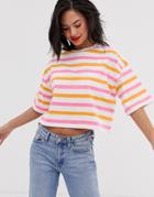 Asos Design Cropped Boxy T-shirt In Bright Stripe-multi