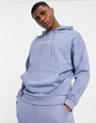 Asos Dark Future Oversized Hoodie With Chest Print Logo In Stonewash Blue - Part Of A Set-blues