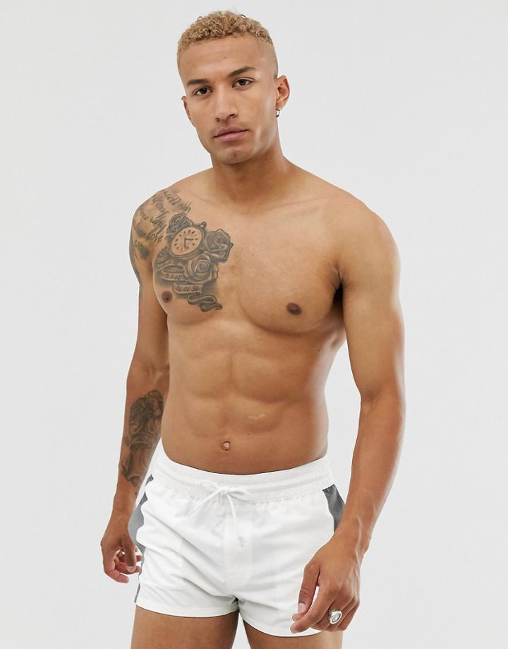 Asos Design Swim Short In White With Reflective Panels Super Short Length - White