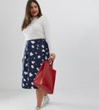Asos Design Curve Midi Skirt With Box Pleats In Navy Floral Print - Multi