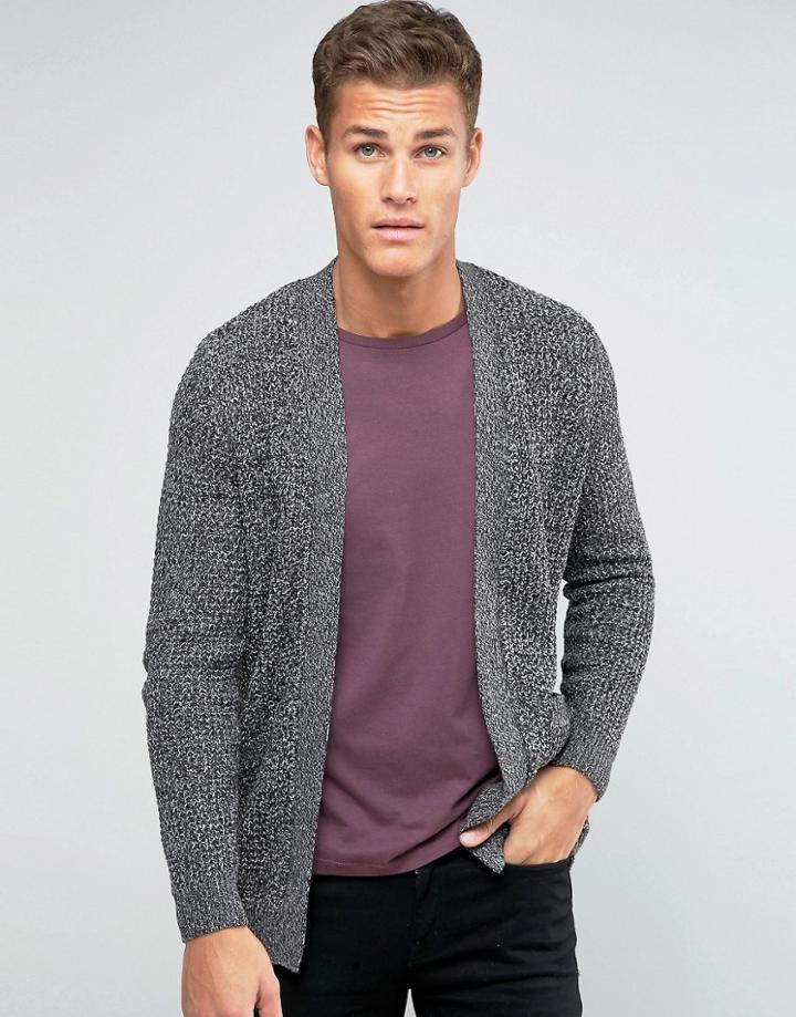 Pull & Bear Cardigan In Dark Gray Marl - Gray