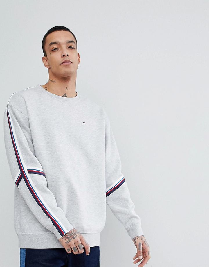 Tommy Jeans Capsule Oversized Icon Stripe Taping Crewneck Sweatshirt In Gray Marl - Gray