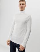 Asos Design Organic Muscle Fit Roll Neck Long Sleeve T-shirt With Stretch - White