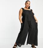 Asos Design Curve Broderie Trim Jumpsuit In Black
