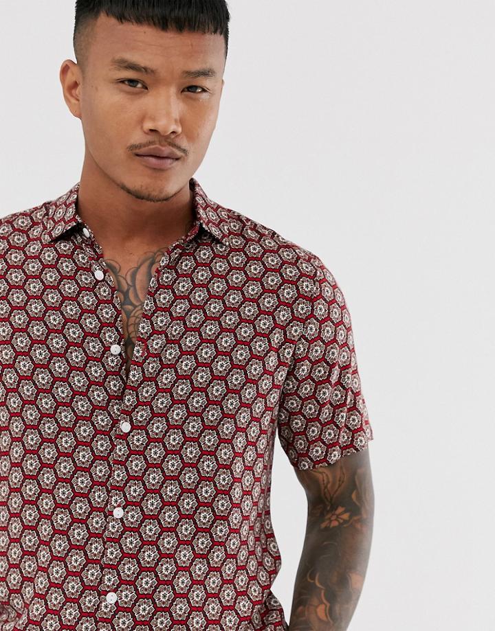 Asos Design Regular Geo Shirt In Red - Red