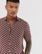 Asos Design Regular Geo Shirt In Red - Red