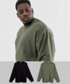 Asos Design Plus Oversized Sweatshirt 2 Pack Black/khaki-multi