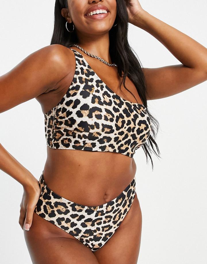 Ivory Rose Fuller Bust Mix And Match One Shoulder Bikini Top In Leopard Animal Print Dd G-multi