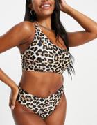 Ivory Rose Fuller Bust Mix And Match One Shoulder Bikini Top In Leopard Animal Print Dd G-multi
