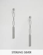 Asos Sterling Silver Bar Chain Drop Earrings - Silver