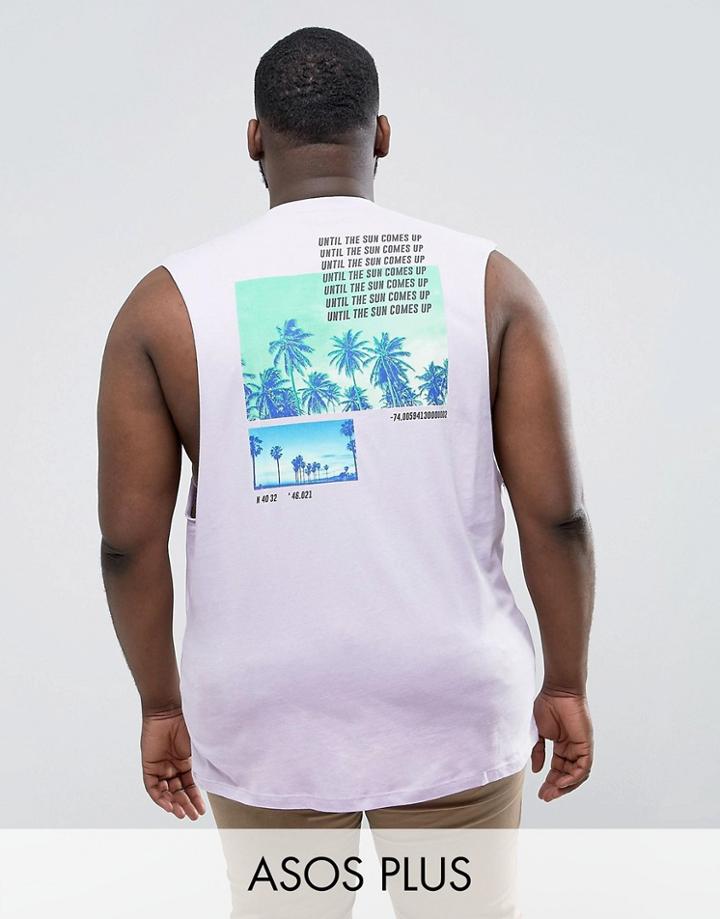 Asos Plus Sleeveless T-shirt With Palm Back Print - Purple
