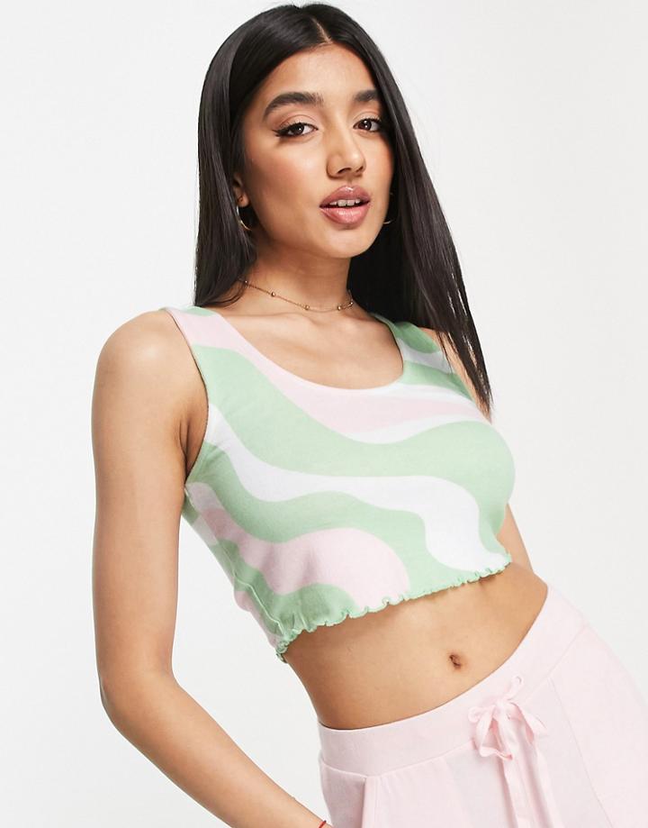 Asos Design Lounge Mix & Match Super Soft Swirl Crop Top In Pink, Green & White-multi