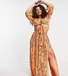Asos Design Curve Maxi Beach Skirt In Crinkle Orange Spot Print - Part Of A Set-multi