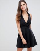 Asos Design Scuba Tux Skater Mini Dress - Black
