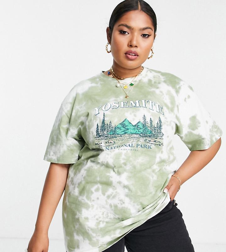 Reclaimed Vintage Inspired Plus T-shirt With Yosemite Print In Green Tie Dye