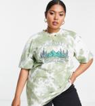 Reclaimed Vintage Inspired Plus T-shirt With Yosemite Print In Green Tie Dye