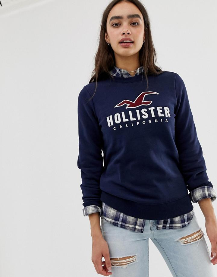 Hollister Sweatshirt With Front Logo - Navy