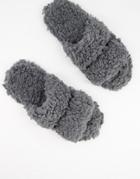 Loungeable Sherpa Double Strap Slippers In Gray-grey