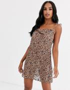 Asos Design Cowl Neck Beach Dress In Leopard Jersey Burnout
