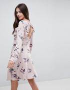 Vila Floral Dress With Ruffles - Pink