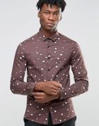 Asos Skinny Shirt In Brown Shadow Geo Print - Red
