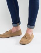 Asos Driving Shoes In Stone Suede With Tassel - Stone