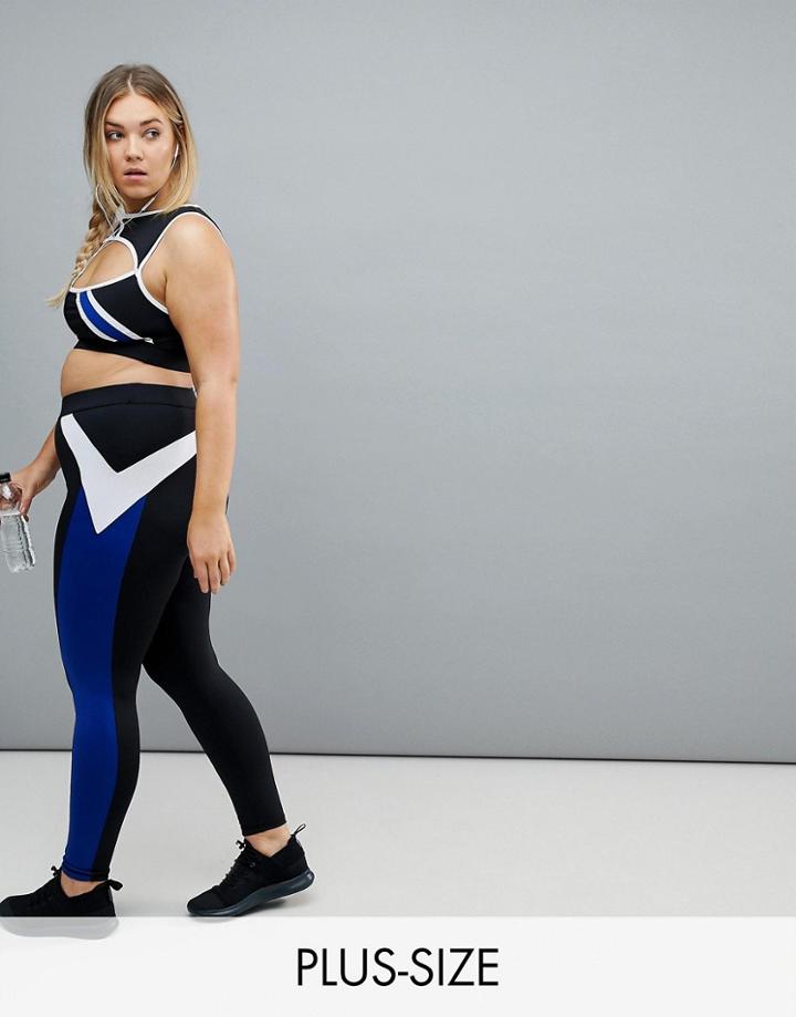South Beach Plus Stripe Gym Legging In Black And Blue - Multi