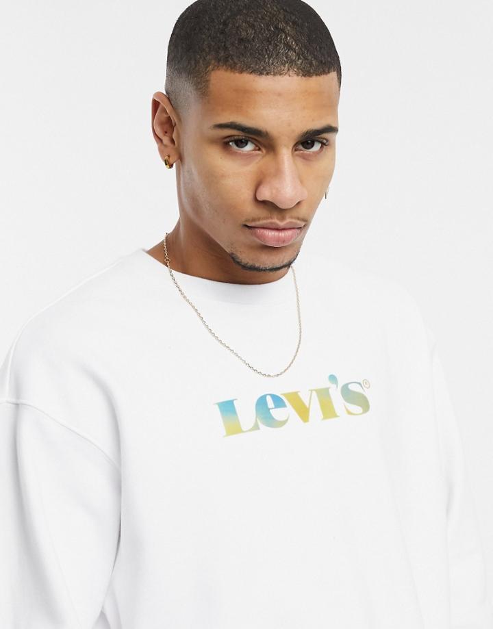 Levi's Front Gradient Logo Relaxed Fit Crew Neck Sweatshirt In White