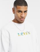 Levi's Front Gradient Logo Relaxed Fit Crew Neck Sweatshirt In White