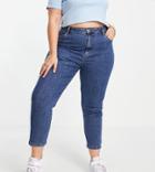 Cotton: On Curve High Waisted Mom Jean In Mid Wash-blues