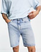 Pull & Bear Relaxed Fit Denim Shorts In Blue