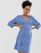 Monki Jersey Smock Dress In Blue And White Dot Print
