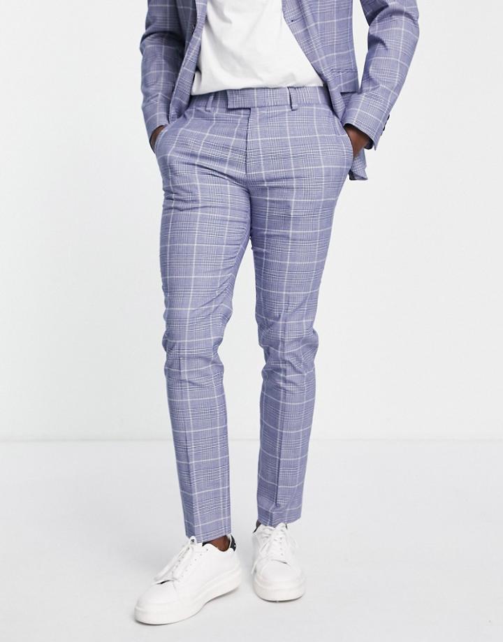 Topman Skinny Check Suit Pants In Blue