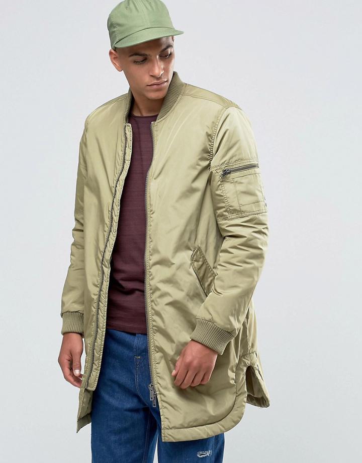 Adpt Longline Lightweight Bomber Jacket - Tan