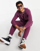 Asos Design Oversized Long Sleeve Pique T-shirt In Deep Purple - Part Of A Set