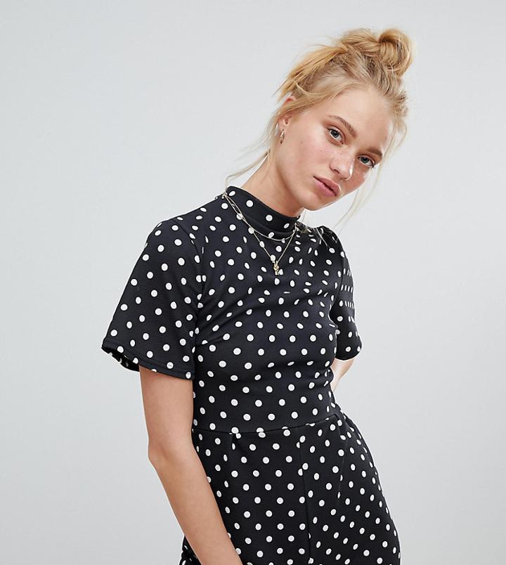 Daisy Street Romper With Frill Sleeves In Polka Dot - Black
