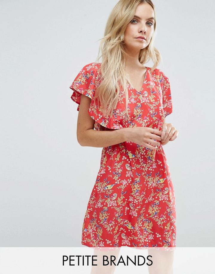 Yumi Petite Cape Dress In Floral Print - Red