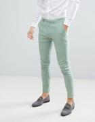 Asos Design Wedding Super Skinny Suit Pants In Sage Green Linen - Green