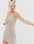 Glamorous Easy Romper With Bunny Ties In Rib-beige