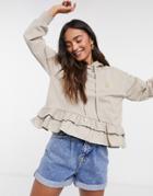 River Island Frill Hem Hoody In Beige-neutral