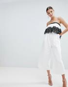 Asos Design Occasion Structured Bandeau Jumpsuit With Lace Trim - White