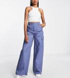 Missguided Tall Wide Leg Twill Cargo Pants In Blue