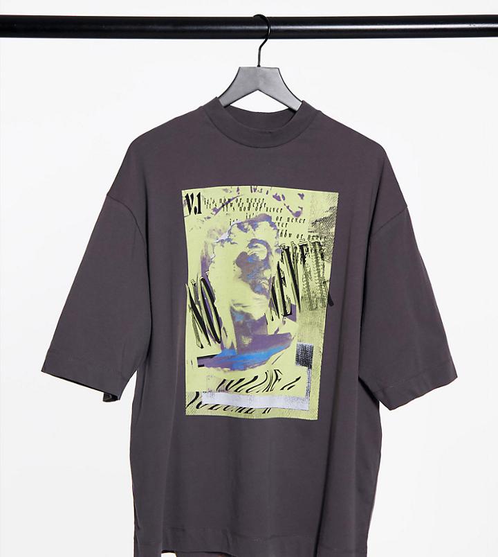 Collusion Photographic Print Oversized T Shirt In Charcoal-grey